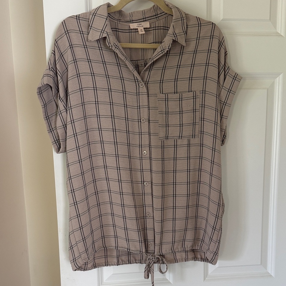 Tie Front Plaid Button-Up Shirt